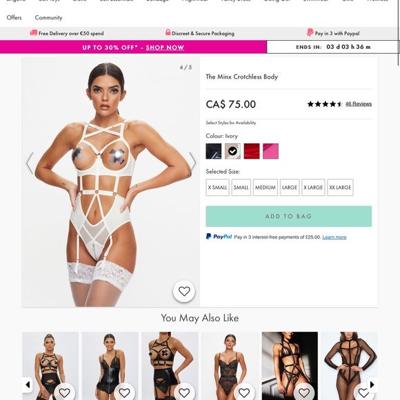 Ann summers NWT strappy white bondage minx Crotchless body - Picture 3 of 3